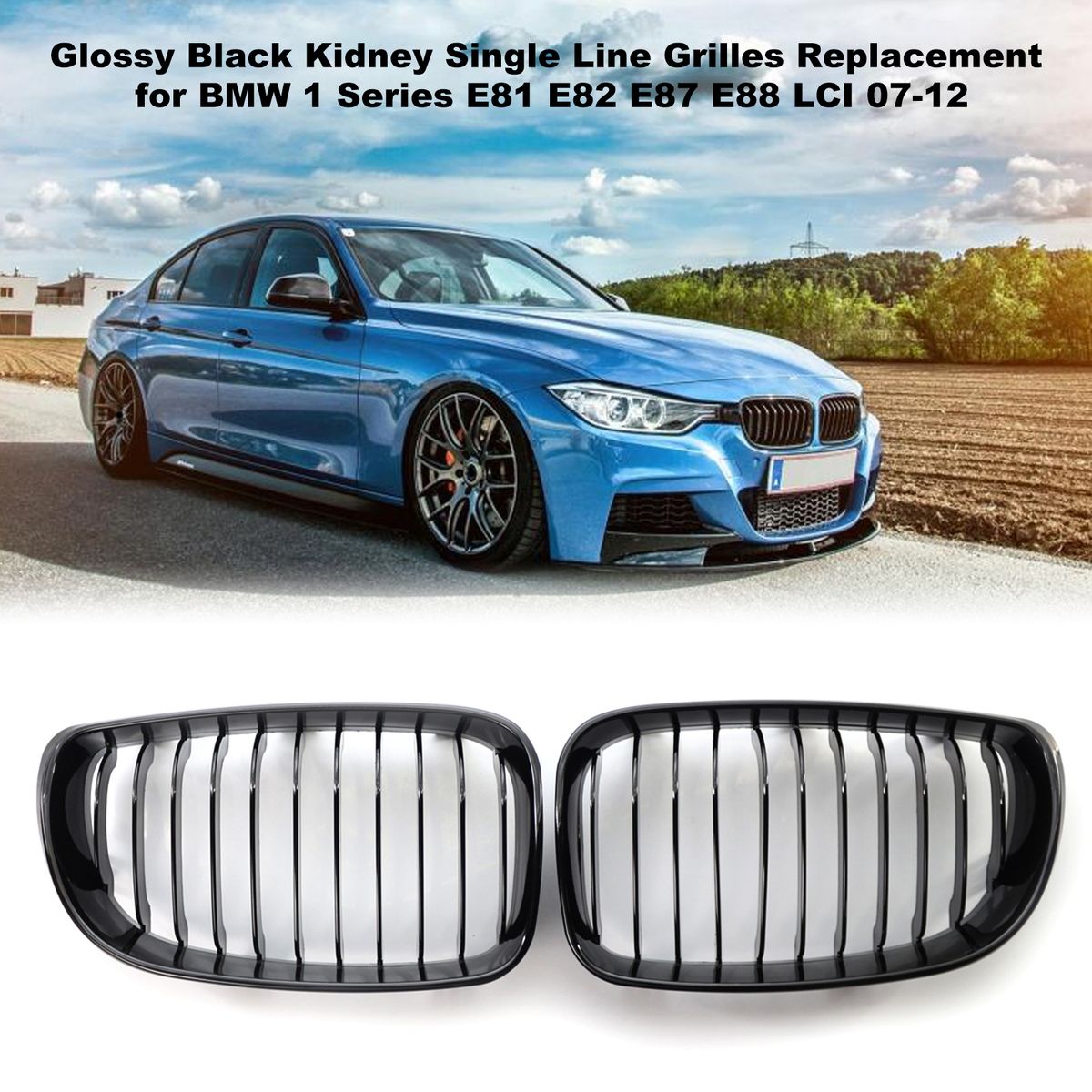 Glossy Black Kidney Single Line Grilles Replacement For BMW