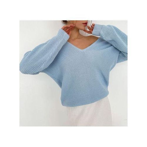 Womens Sweater Knitted V Neck Knit Pullover Long Sleeve Warm Women Sweaters