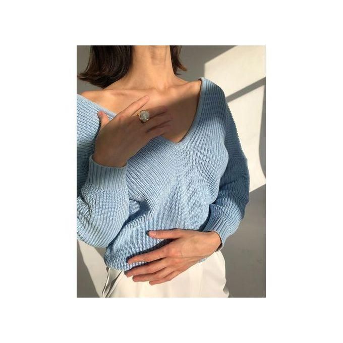 Womens Sweater Knitted V Neck Knit Pullover Long Sleeve Warm Women Sweaters