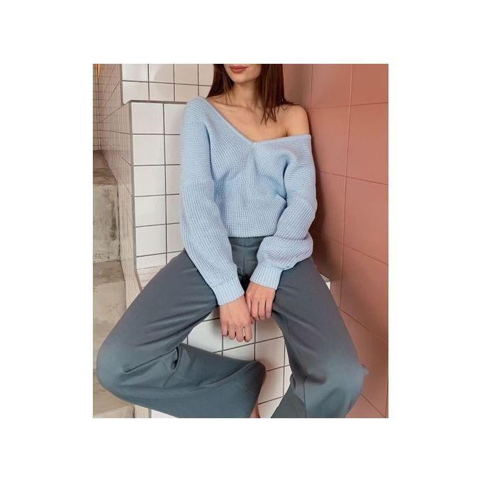 Womens Sweater Knitted V Neck Knit Pullover Long Sleeve Warm Women Sweaters