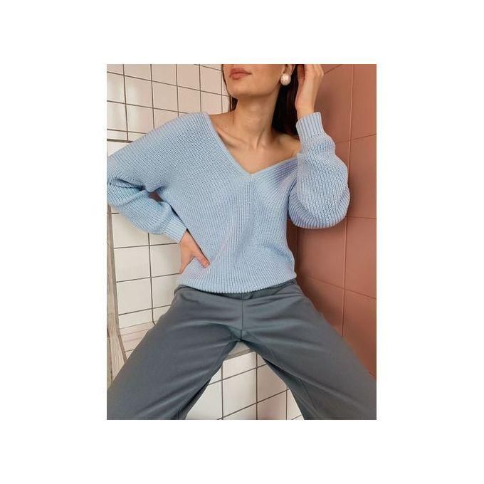 Womens Sweater Knitted V Neck Knit Pullover Long Sleeve Warm Women Sweaters