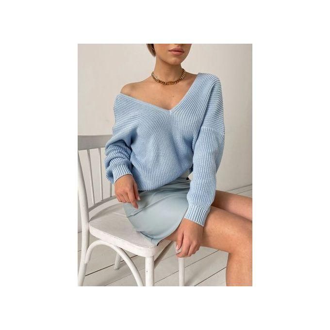 Womens Sweater Knitted V Neck Knit Pullover Long Sleeve Warm Women Sweaters
