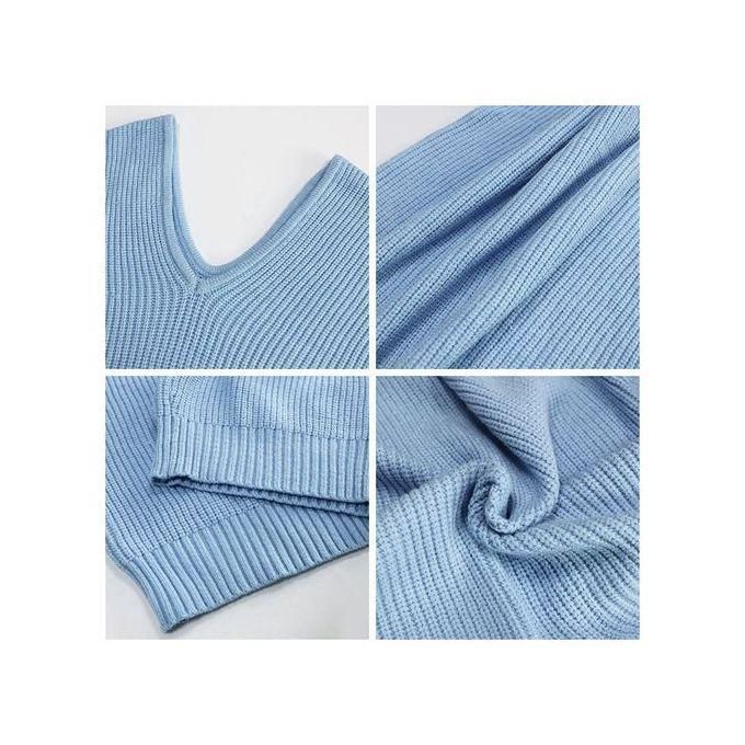Womens Sweater Knitted V Neck Knit Pullover Long Sleeve Warm Women Sweaters