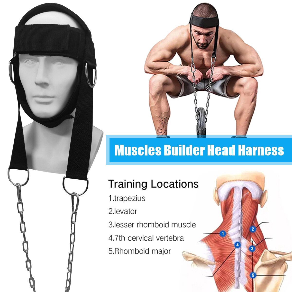 Resilient Trainer Weight Lifting Strength Neck Muscles Builder Adjustable Chain Belt Head Harness Gym Fitness