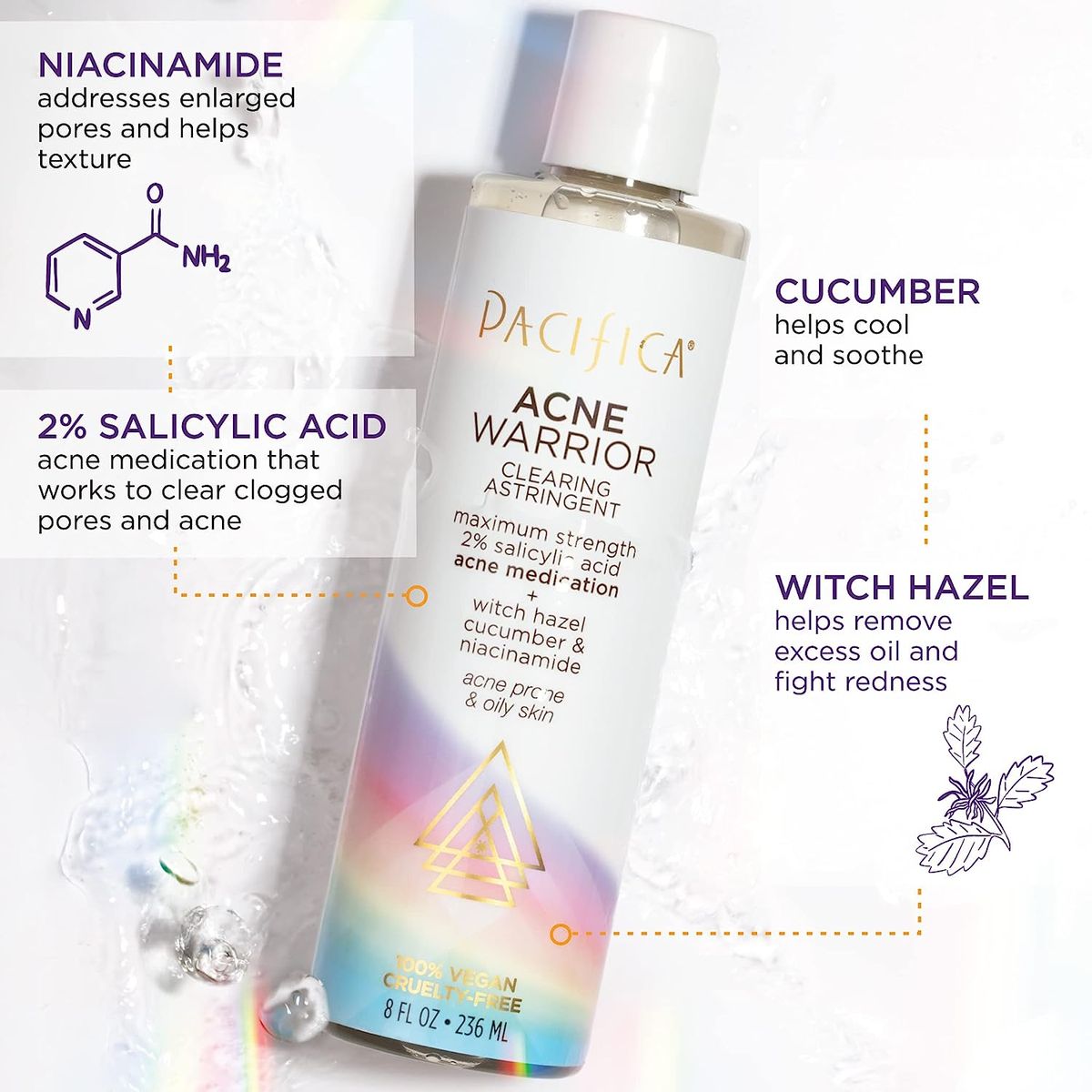 Acne Warrior Clearing Astringent/ Face Toner, Oily/Acne Prone Skin 236ml