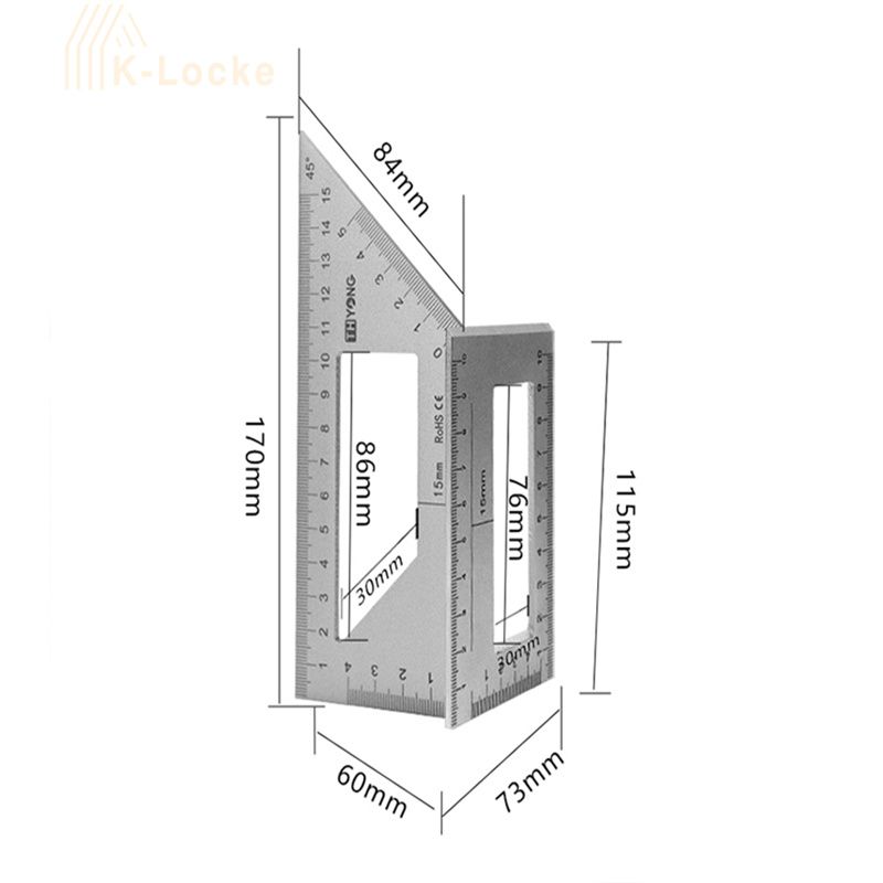 Multifunctional Ruler Stainless Steel Square 45/90 Degree