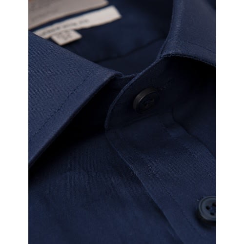 Men's Formal Navy Slim Fit Cotton Stretch Shirt - Single Cuff