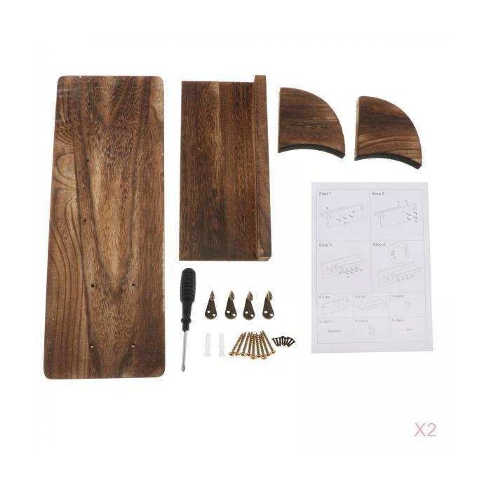 2 Set Vintage Wooden Wall Mounted Guitar Holder Stand Shelf Wall Decor