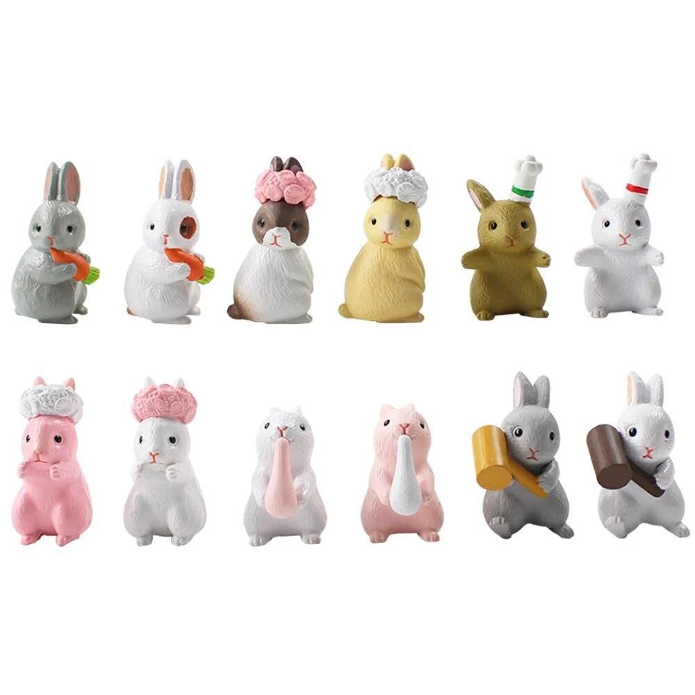 12pcs/lot 3-4cm Cartoon Cute Mini Rabbits Kawaii Animal Statue PVC Action Figure Collectible Model Toy Gifts For Kids