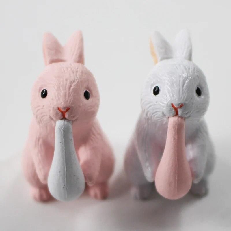 12pcs/lot 3-4cm Cartoon Cute Mini Rabbits Kawaii Animal Statue PVC Action Figure Collectible Model Toy Gifts For Kids