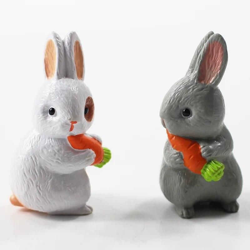 12pcs/lot 3-4cm Cartoon Cute Mini Rabbits Kawaii Animal Statue PVC Action Figure Collectible Model Toy Gifts For Kids