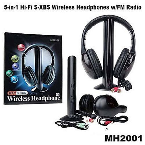 New 5 In 1 Headphone HiFi Headset Wireless Earphone Headphone With FM Radio For MP3 PC Stereo TV CD Cordless