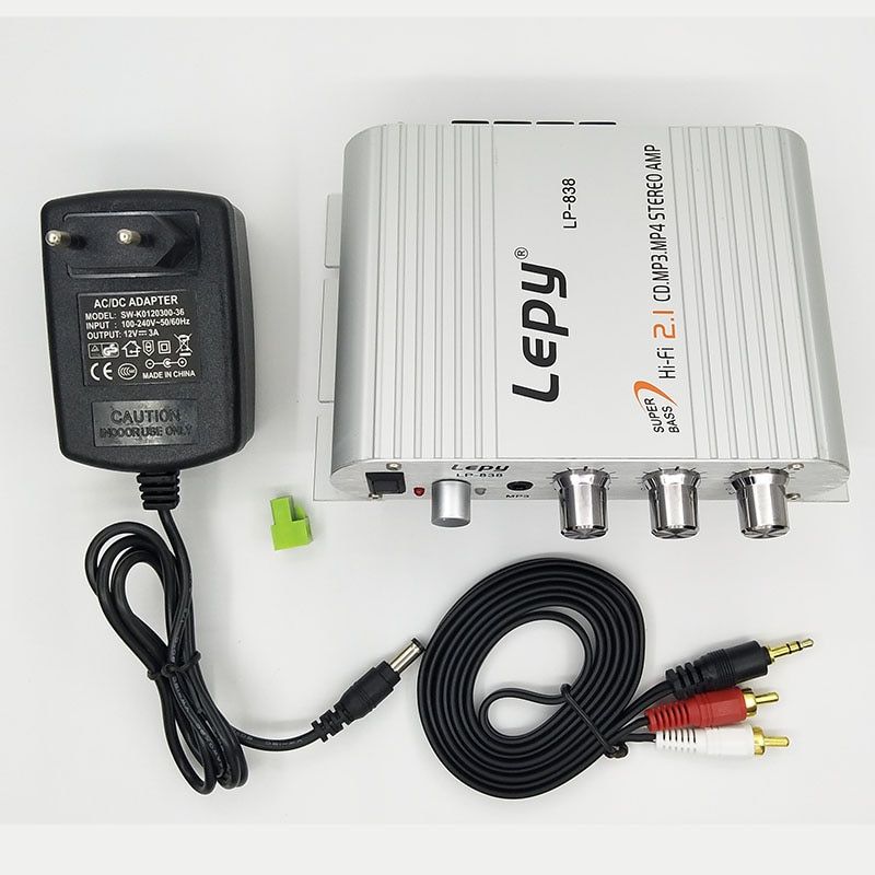 12V3A Power+Audio Cable Lepy LP-838 MINI Digital Hi-Fi Car Power Amplifier 2.1CH Digital Subwoofer Stereo BAudio Player