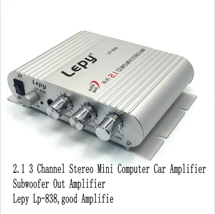 12V3A Power+Audio Cable Lepy LP-838 MINI Digital Hi-Fi Car Power Amplifier 2.1CH Digital Subwoofer Stereo BAudio Player