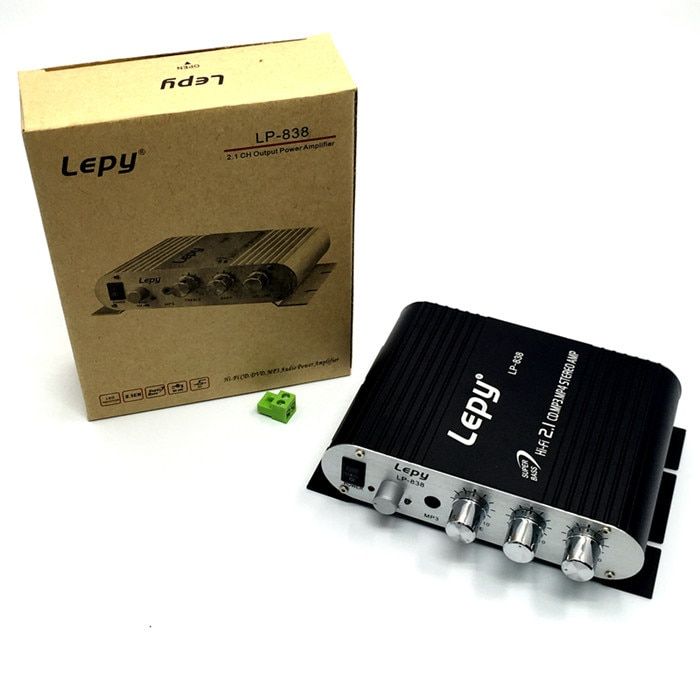 12V3A Power+Audio Cable Lepy LP-838 MINI Digital Hi-Fi Car Power Amplifier 2.1CH Digital Subwoofer Stereo BAudio Player