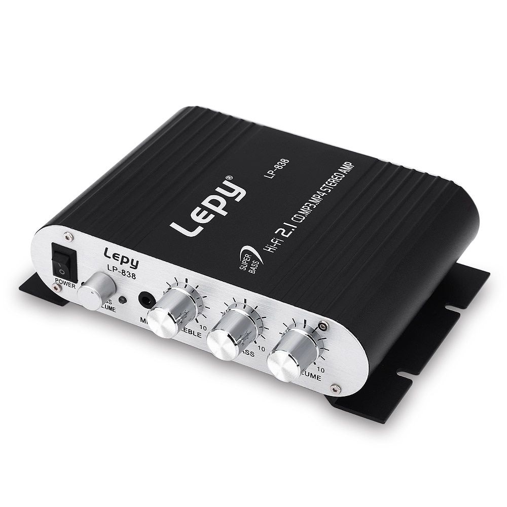 12V3A Power+Audio Cable Lepy LP-838 MINI Digital Hi-Fi Car Power Amplifier 2.1CH Digital Subwoofer Stereo BAudio Player