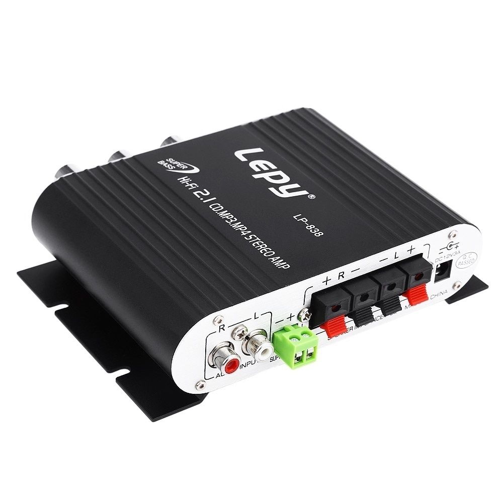 12V3A Power+Audio Cable Lepy LP-838 MINI Digital Hi-Fi Car Power Amplifier 2.1CH Digital Subwoofer Stereo BAudio Player