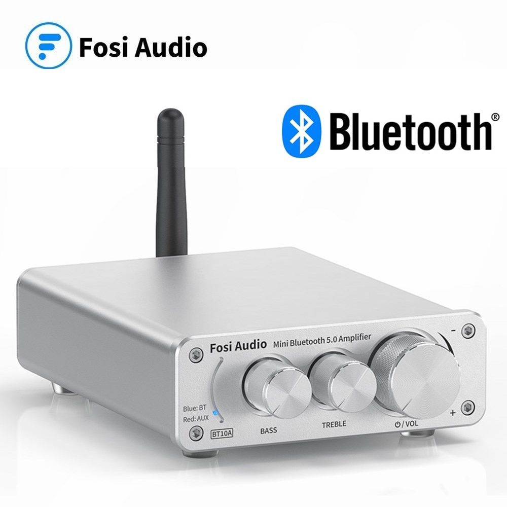 Fosi Audio 10A Bluetooth 5.0 Stereo Amplifier Receiver ClD Mini HiFi Integrated Amp For Speakers 50W*2  Treble & Bass