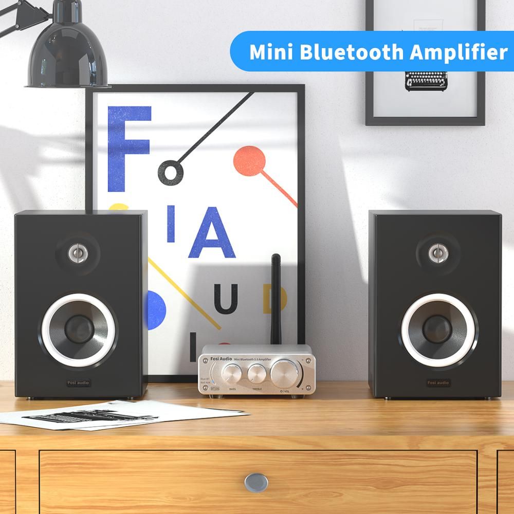 Fosi Audio 10A Bluetooth 5.0 Stereo Amplifier Receiver ClD Mini HiFi Integrated Amp For Speakers 50W*2  Treble & Bass