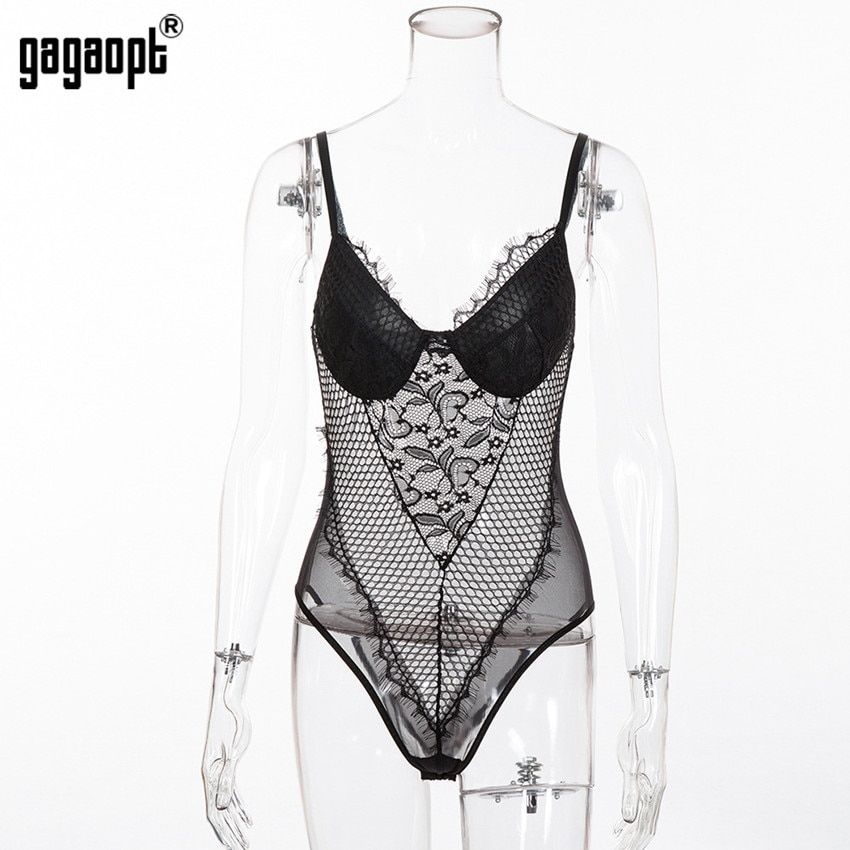 Summer Lace Bodysuit Women Floral Embroidery Hollow Out White/Black Sexy Bodysuit Jumpsuit Overalls(#Black)
