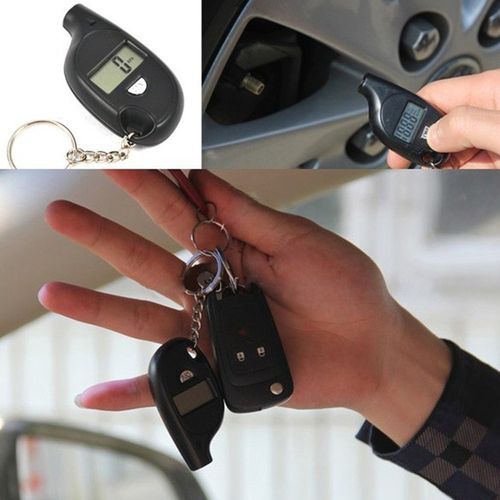 Keychain LCD Digital Tire Tyre Air Pressure Gauge - Black
