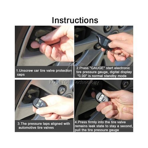 Keychain LCD Digital Tire Tyre Air Pressure Gauge - Black