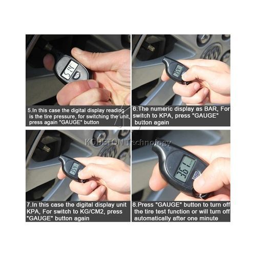 Keychain LCD Digital Tire Tyre Air Pressure Gauge - Black