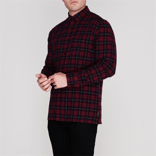 Long Sleeve Check Shirt Burgundy