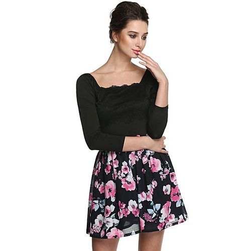 Sweet Elegant Women 3/4 Sleeve Spring Autumn Bottoming Dress-Black