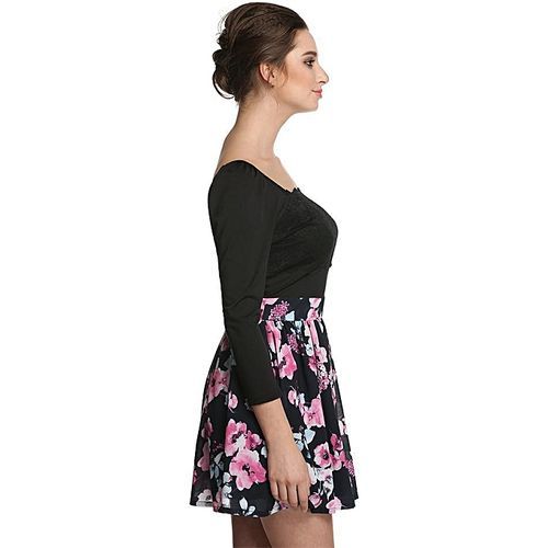 Sweet Elegant Women 3/4 Sleeve Spring Autumn Bottoming Dress-Black