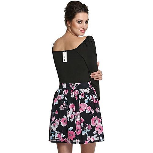 Sweet Elegant Women 3/4 Sleeve Spring Autumn Bottoming Dress-Black