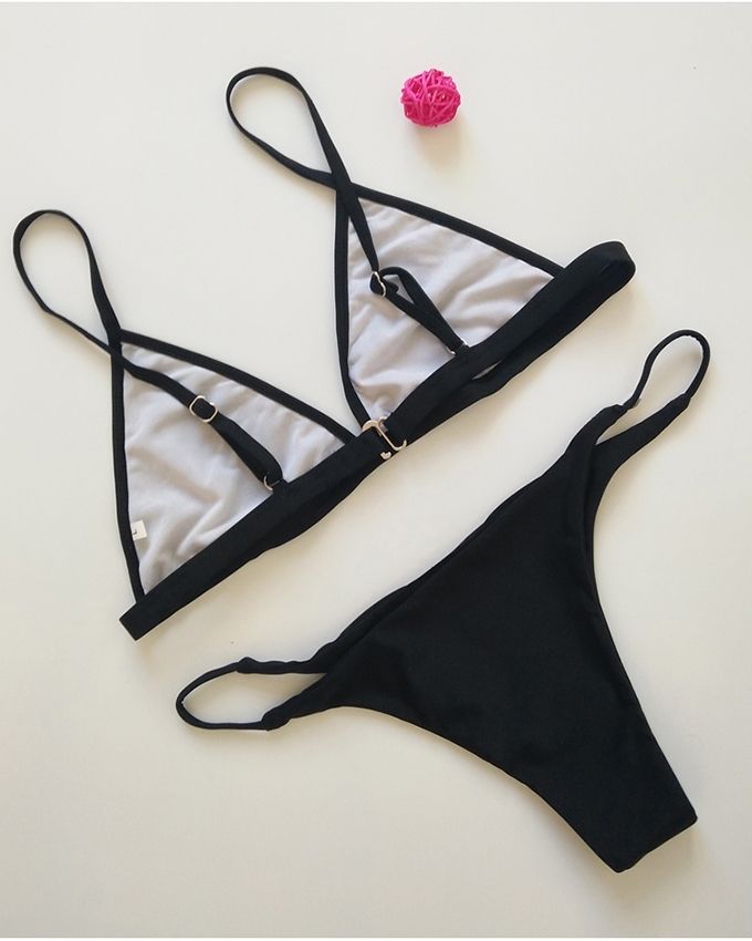 New Sexy Solid Color Bikini Women Swimsuit Micro Bikini 6-12 Low Waist Swimwear Girl Bathing Suit Adjustable Straps Bikini Set-Black