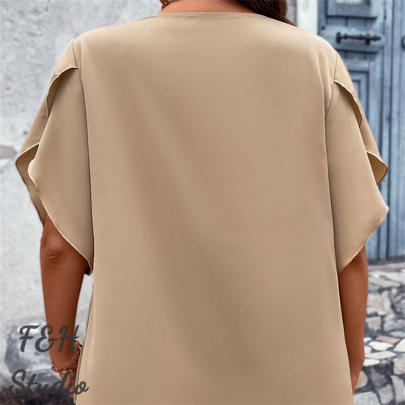 F&H 3607 XL-4XL V Neck Short Sleeve Plus Size Blouse