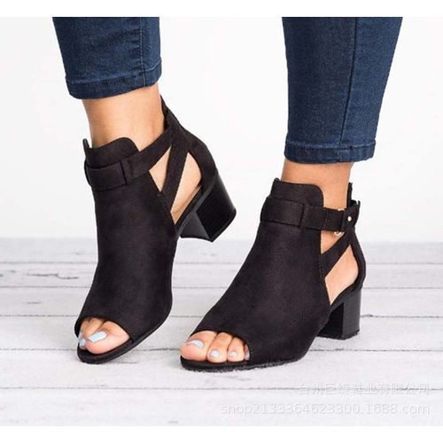 Women High Block Heel Sandals Open Toe Ankle Boots