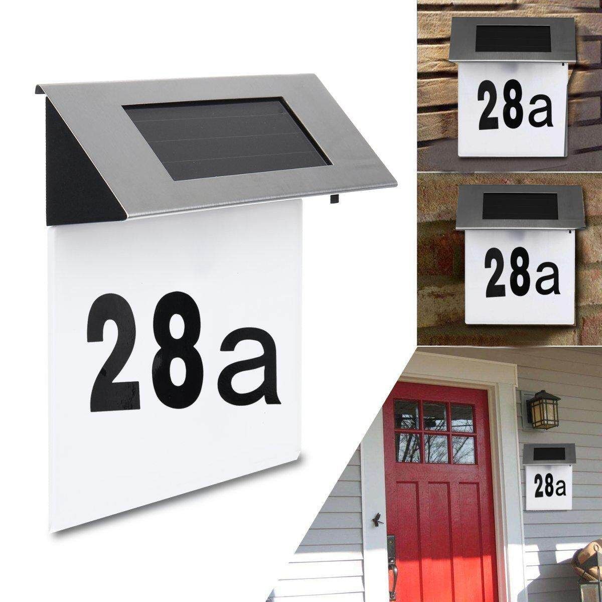 Solar Powered 4 LED House Door Address Number Light Plaque Modern Digits Plate