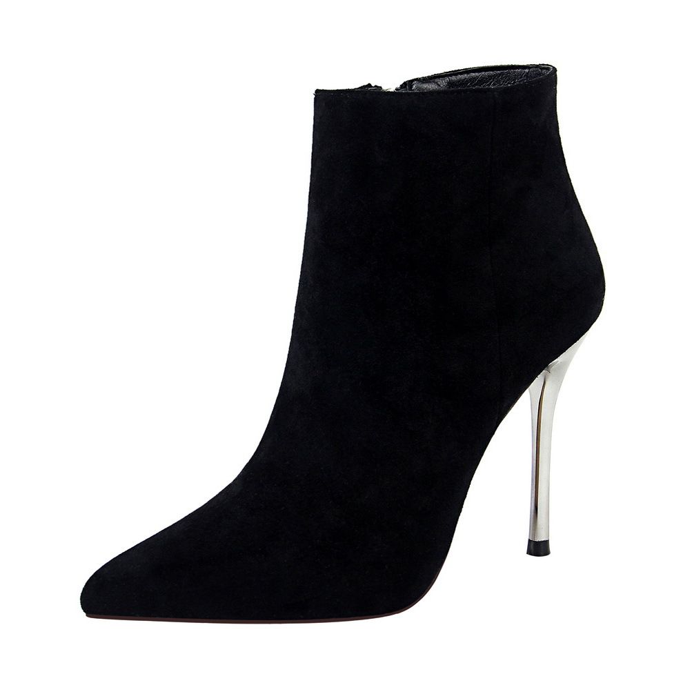 Ladies Pointed Toe Suede Shoes Women's Simple Stiletto High Heels Boots Black