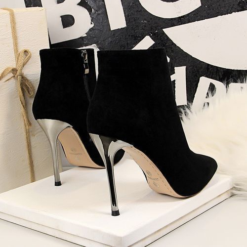 Ladies Pointed Toe Suede Shoes Women's Simple Stiletto High Heels Boots Black