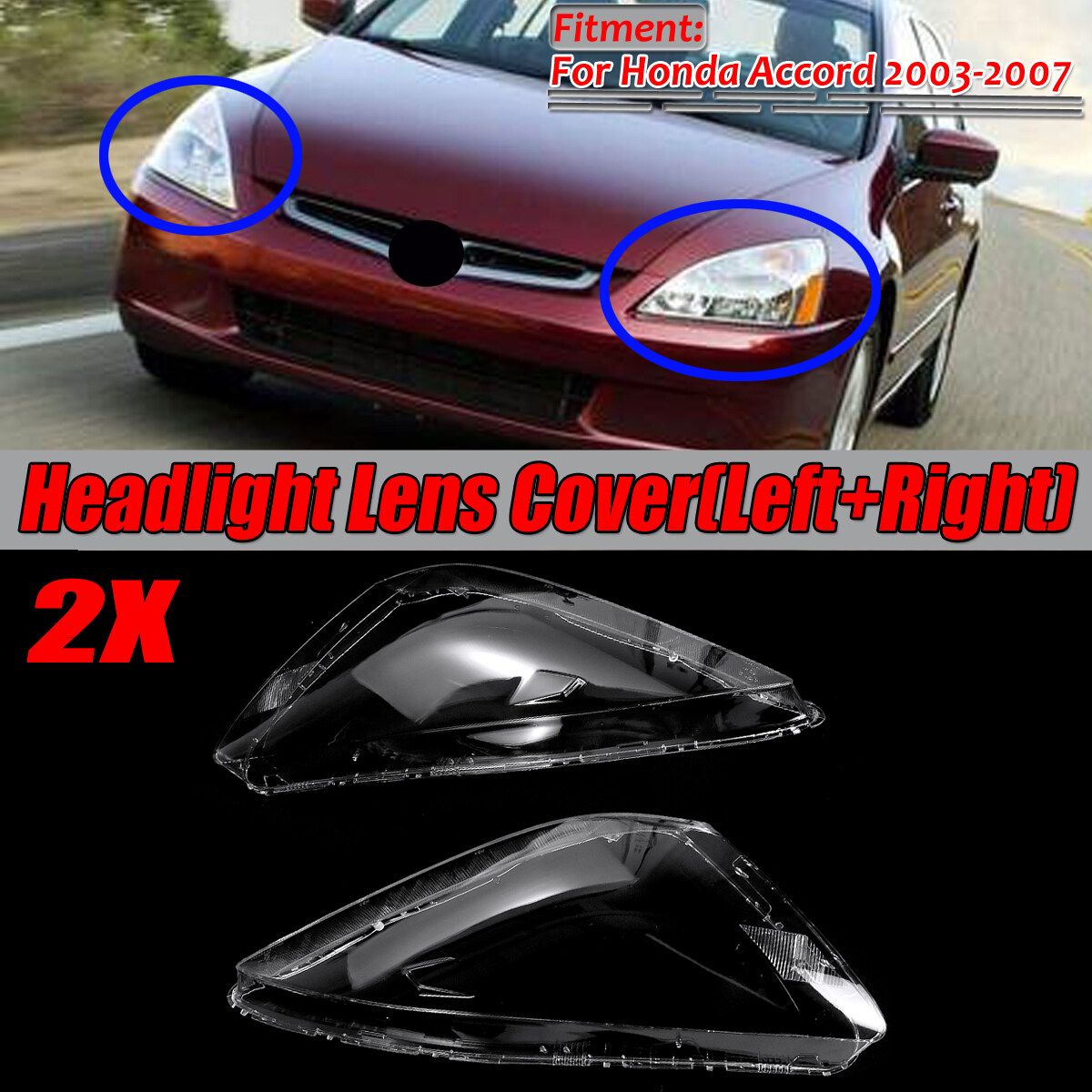 Pair Headlight Clear Lens Housing Cover For Honda Accord 2/4D 2003-2007