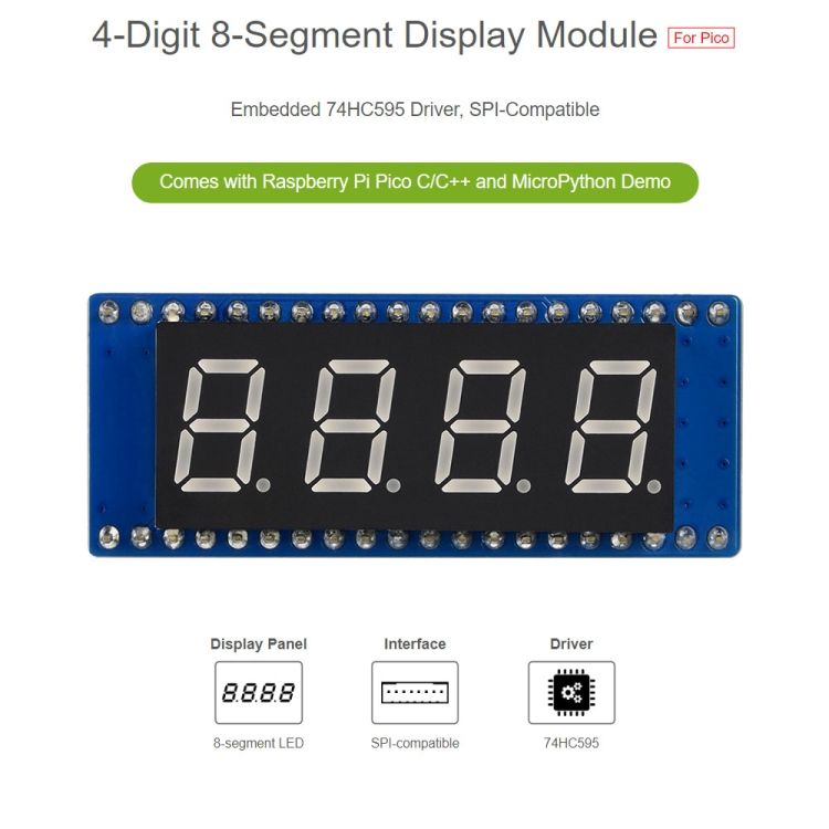 4-digit 8-segment Display Module For Raspberry Pi Pico