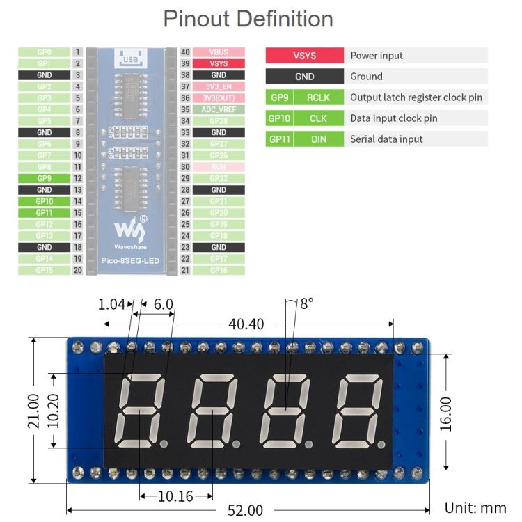 4-digit 8-segment Display Module For Raspberry Pi Pico