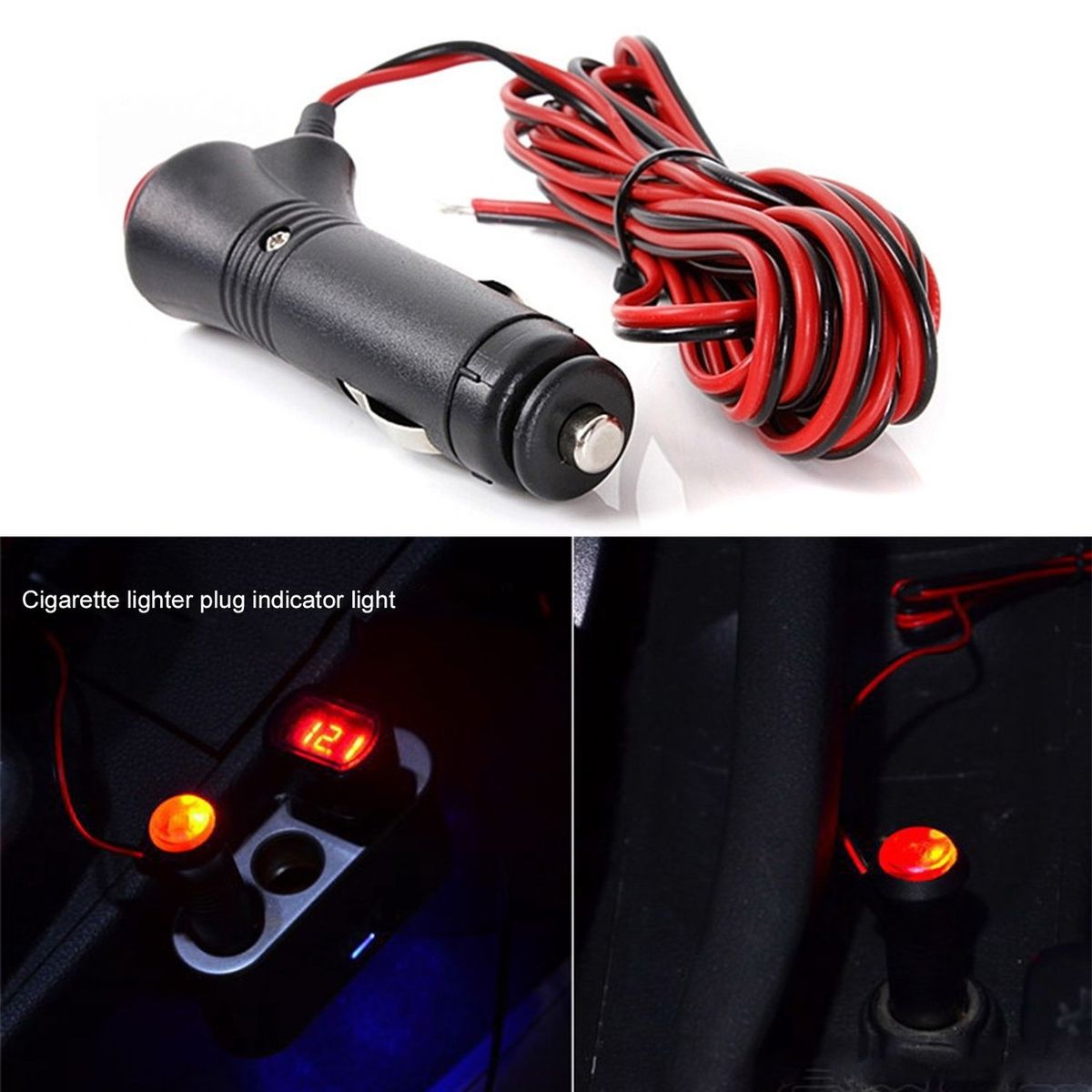 OR 12V/24V Cigarette Lighter Plug With Switch Power Cord Cigar Black&red