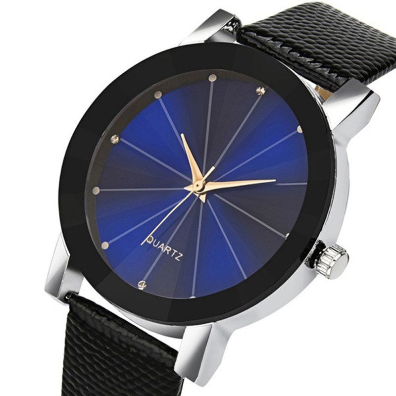 Minimalism Men Women Round Dial Rhinestone Quartz Faux-Blue