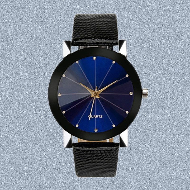 Minimalism Men Women Round Dial Rhinestone Quartz Faux-Blue