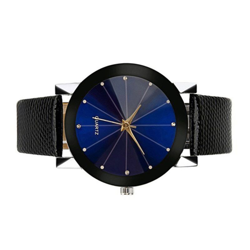 Minimalism Men Women Round Dial Rhinestone Quartz Faux-Blue