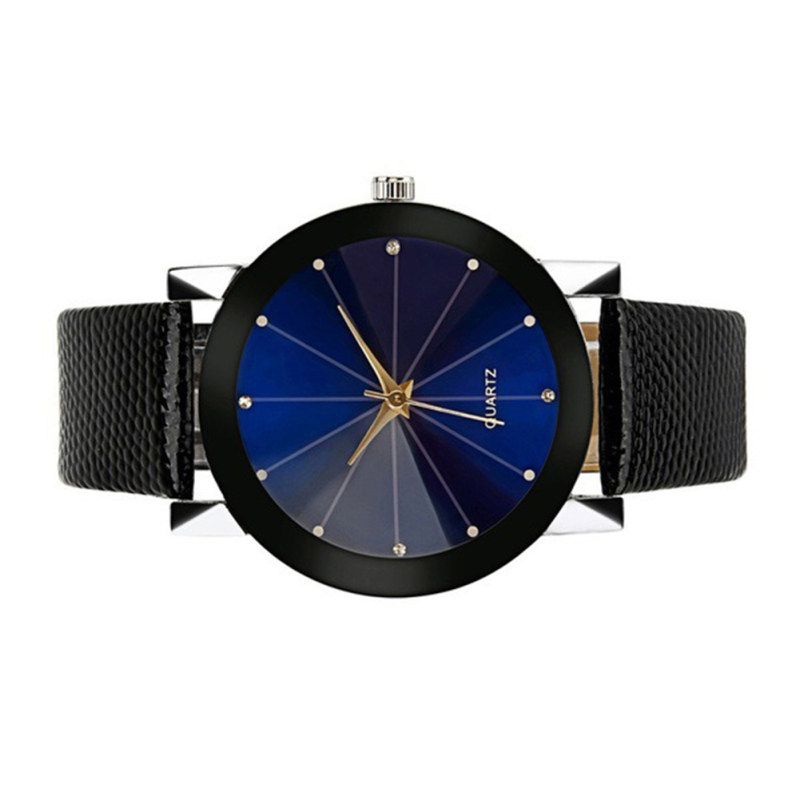 Minimalism Men Women Round Dial Rhinestone Quartz Faux-Blue