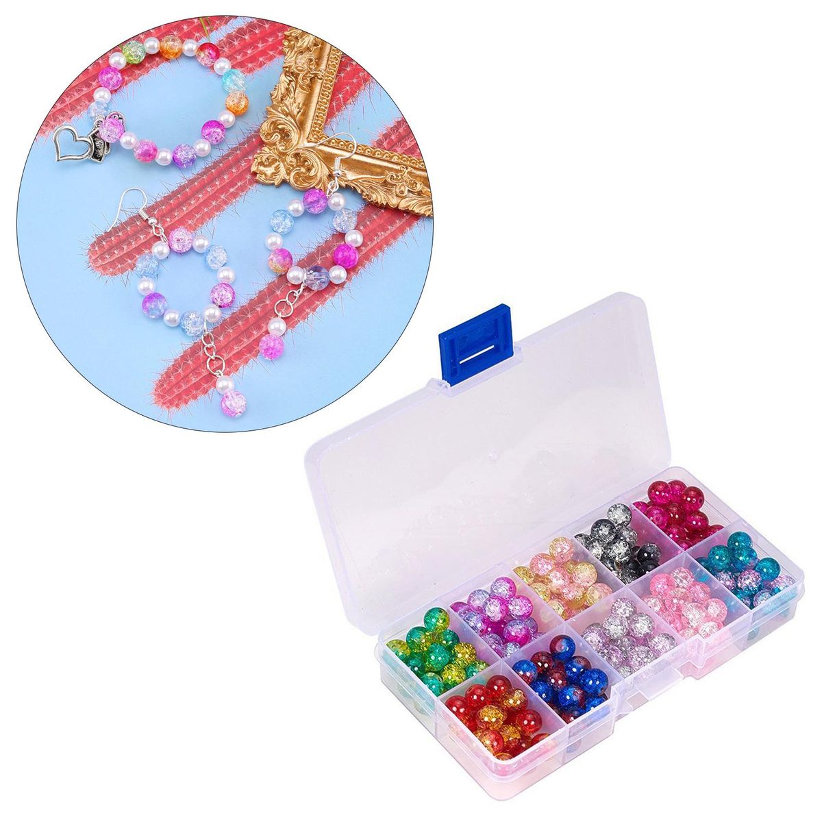 200Pcs Mixed Colour Crackle Glass Beads Jewelry Making Crystal