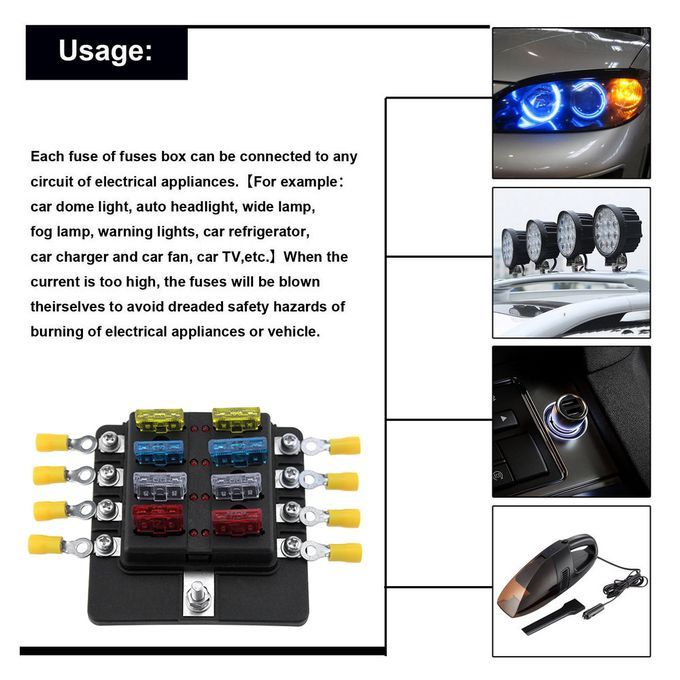 8 Way Fuse Box Holder Fuse Blocks With LED Indicator 10Pcs