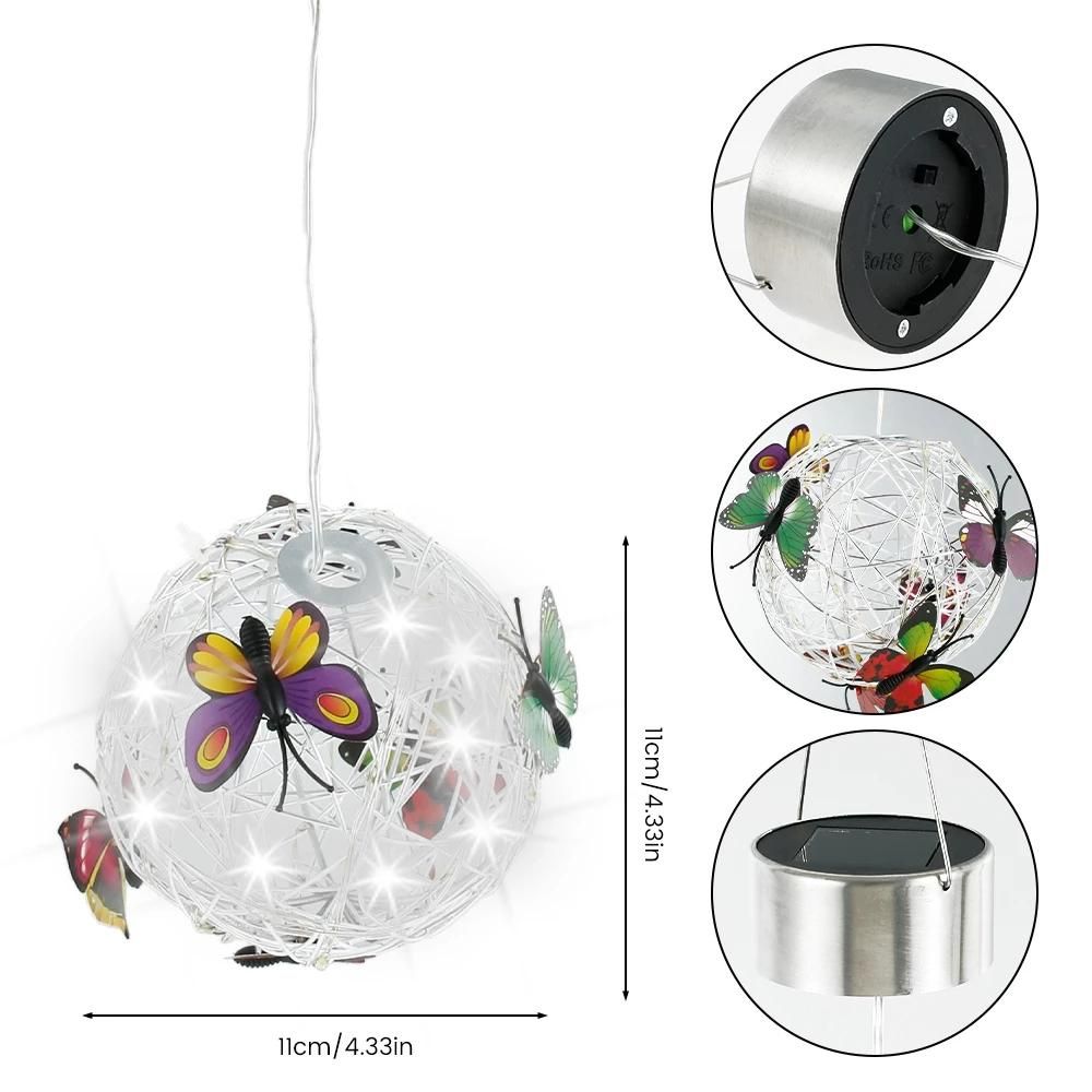 Butterfly Metal Ball Hanging Solar Light with Waterproof