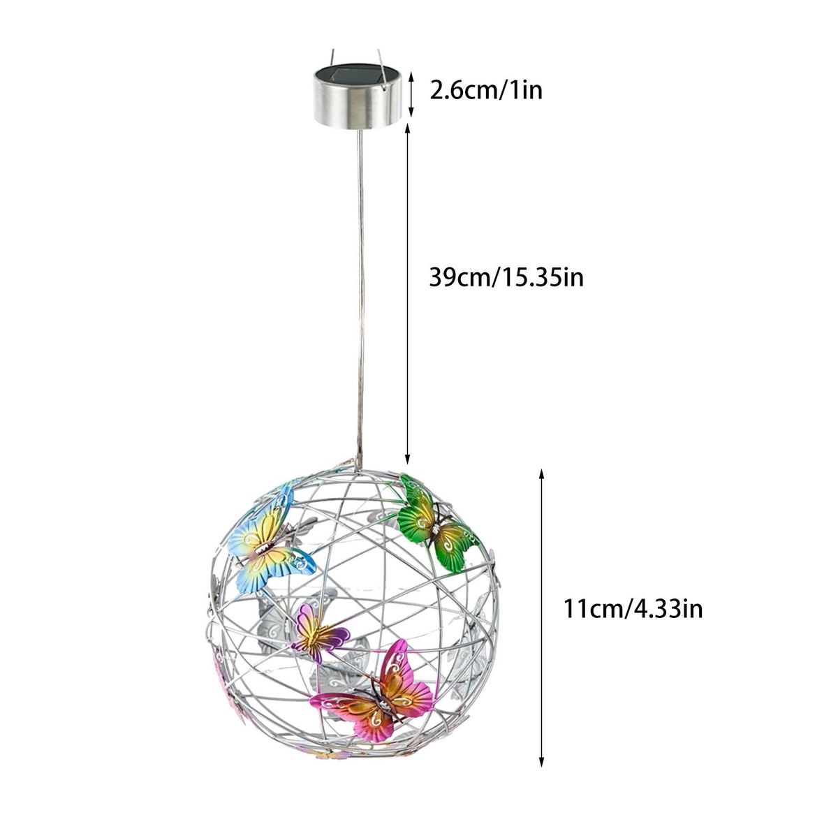 Butterfly Metal Ball Hanging Solar Light with Waterproof