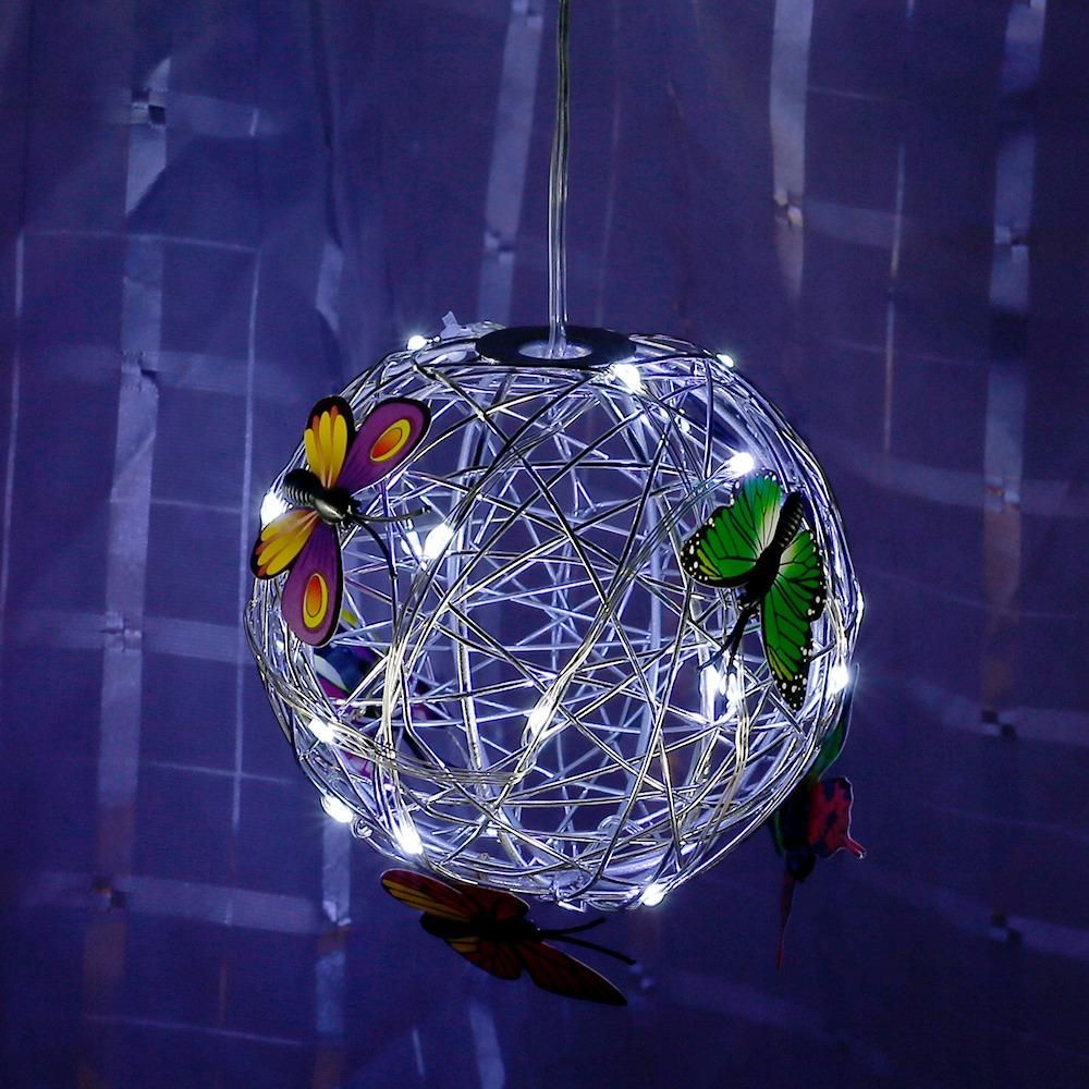 Butterfly Metal Ball Hanging Solar Light with Waterproof